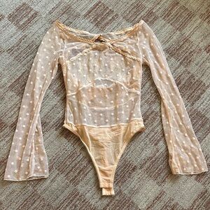 Polka Dot Mesh Intimatley by Free People. Thong One Piece Boatneck, Open Back,